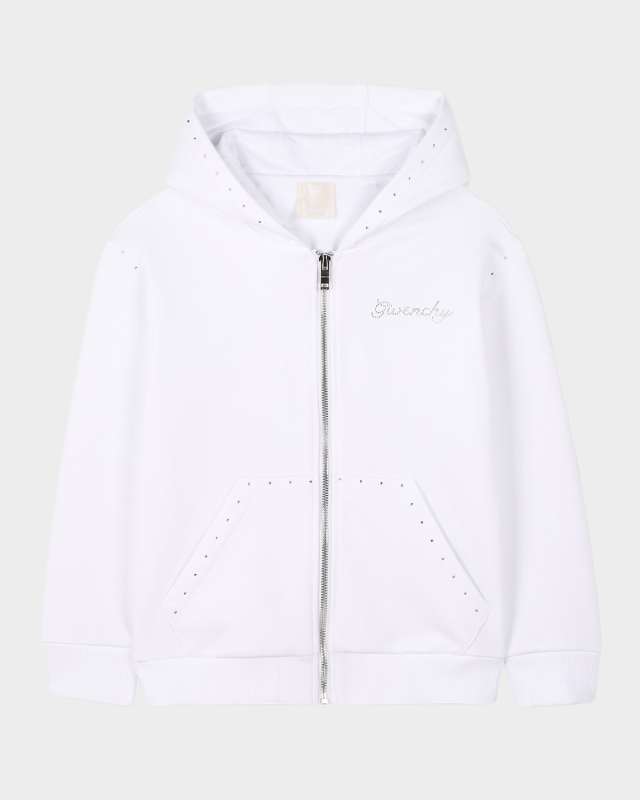 Girl's Rhinestone Embellished Logo-Script Hoodie, Size 4-